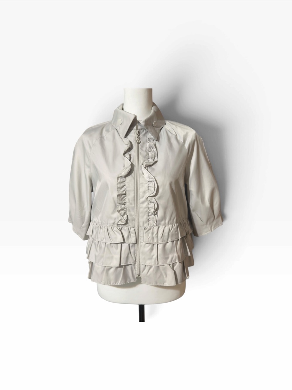 Samuel Dong Light Tan Ruffle-Trim  Jacket Sz Small